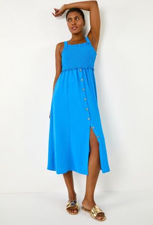 Roman Shirred Button Detail Midi Dress