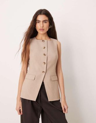 Nobody's Child Gilet sartoriale taglio lungo color pietra-Neutro