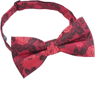 DQT Floral Rose Wedding Pre-Tied Bow Tie for Men - Red