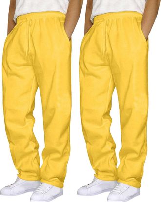 Generic Pack of 2 Mens Jogging Sweatpants with Drawstring Solid Tracksuits Bottoms Straight Wide Leg Casual Trousers for Mens UK Gym Sports Activewear Lounge 