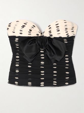 Valentino Garavani Top Senza Spalline In Chiffon Di Seta Arricciato Con Fiocco In Raso - Nero