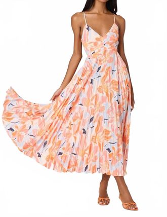 Astr Blythe Floral Plisse Midi Dress In Orange Blue