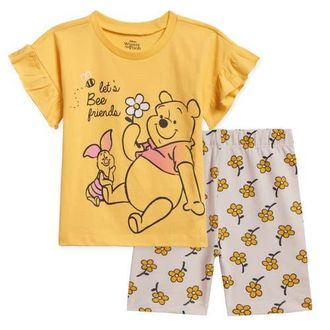 Disney Winnie the Pooh 2-Piece T-Shirt and Bike Shorts Set in Pooh Piglet Yellow at Nordstrom, Size 18M