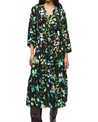 Joseph Ribkoff Abstract Camo Belted A-Line Midi Dress In Black/multi