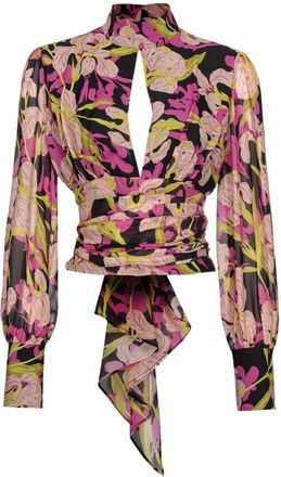 Pinko Iris Print Georgette Blouse met Cut-Out - Dames - Blouses - Veelkleurig - XS - Overhemden
