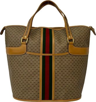 Gucci Brown Green Red Color Leather Pvc Handbag Tote Bag (Pre-Owned)