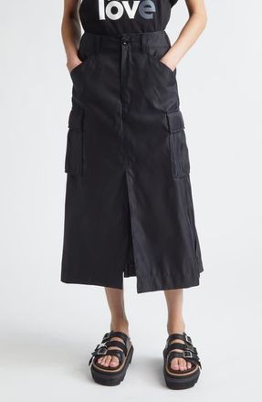 sacai Insulated Nylon Twill & Satin Cargo Skirt in Black at Nordstrom, Size 3