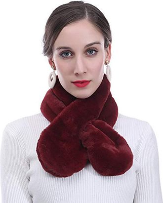 Lina & Lily Unisex Faux Fur Pull-through Winter Neck Scarf Lightweight (Dark Red)