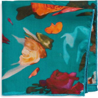 Clifton Wilson Teal Floral Cotton Pocket Square at Nordstrom