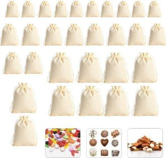 OEM Juego De 30 Bolsas De Lino Con Cord&oacute;n Ajustable, 3 Tama&ntilde;os (10 Bolsas Por Tama&ntilde;o), Bolsas Peque&ntilde;as De Tela Para Rellenar, Halloween, Pascua