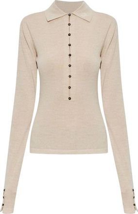 Jacquemus Merino Long-Sleeve Polo - Dames - Polos - Beige - 2XS - Wol - Tops