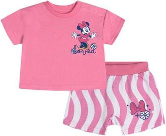 Disney Minnie Mouse Baby Girls 2-Piece T-Shirt and Shorts Set in Minnie Mouse Pink at Nordstrom, Size Newborn
