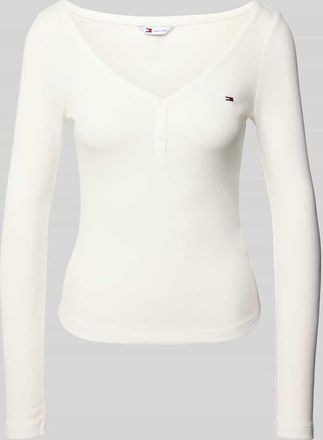 Tommy Jeans Slim Fit Langarmshirt aus Baumwoll-Mix in Offwhite, Gr&ouml;&szlig;e S