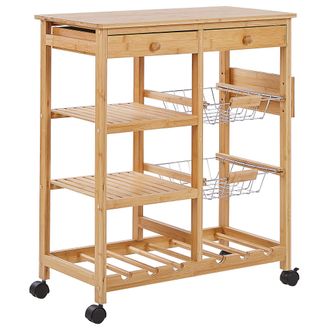 Beliani Beliani - Carrito De Cocina Madera Clara De Bamb&uacute; Con Ruedas Carrito De Comedor Movible Morino