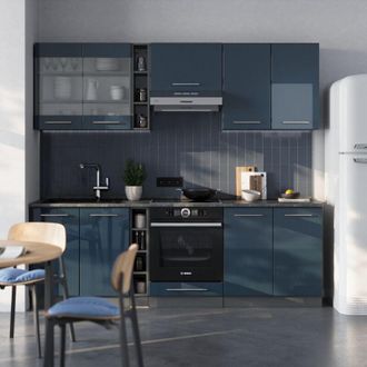 Vicco Mueble De Cocina Fame-line, Azul Oscuro Alto Brillo/antracita, 235 Cm, Et M&aacute;rmol, Vicco