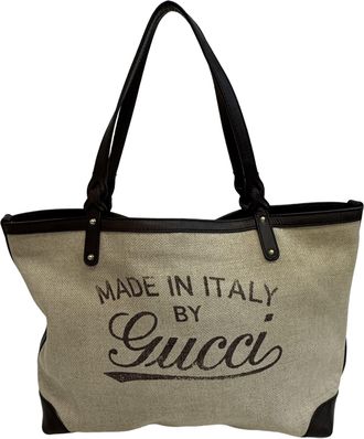 Gucci Beige Brown Canvas Leather Tote Bag (Pre-Owned)