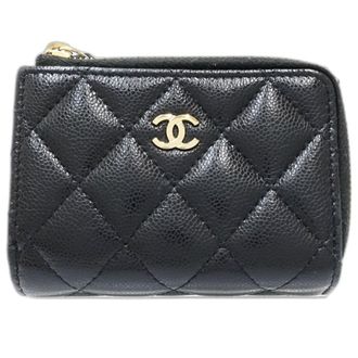 Chanel Black Grained Calfskin Wallet (Tri-Fold) (Pre-Owned)