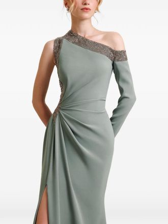 Gemy Maalouf embellished asymmetrical-neckline maxi dress - women - Fabric/Stone - 6 - Green
