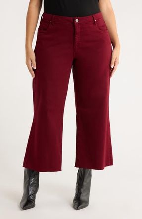 Kut from the Kloth Meg Fab Ab Raw Hem High Waist Ankle Wide Leg Jeans in Maroon at Nordstrom, Size 14W