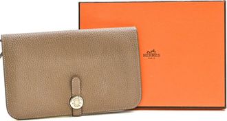 Herm&egrave;s Dogon Duo Etain Etoupe Gray Grayish Togo Leather Long Wallet (Bi-Fold) (Pre-Owned)