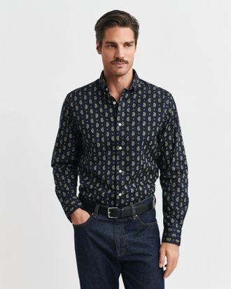 GANT Men Regular Fit Paisley Printed Twill Shirt (XXXL) EVENING BLUE