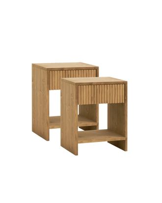Deco Wood Set 2 mesitas de noche de madera maciza con caj&oacute;n roble medio 40x40cm