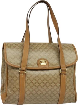 Celine Vintage Macadam Handbag Canvas Beige Canvas Bag (Pre-Owned)