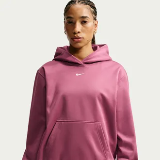 Nike Womens Studio Fleece Sport Therma-FIT Pullover Hoodie in Red | IO9053-654
