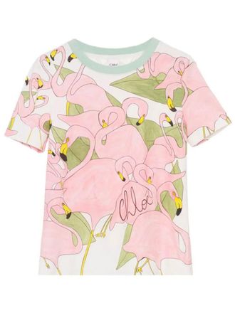 Chlo&eacute; White Printed Crew Neck T-Shirt