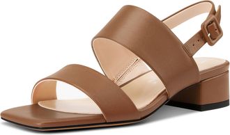 Castamere Womens Chunky Block Low Heel Peep Open Square Toe Buckle Sandals Dress Casual Party Shoes 3.5 CM Heels Brown 3.5 UK