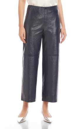 Fifteen Twenty Crop Wide Leg Patent Faux Leather Pants in Navy at Nordstrom, Size Large