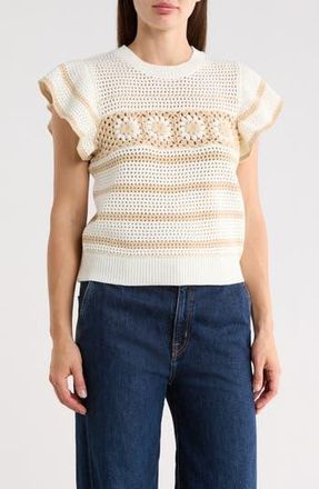 Elie Tahari Ruffle Open Knit Sweater in Ivory/Oat at Nordstrom Rack, Size X-Small