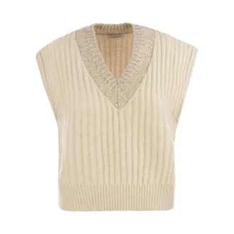 Brunello Cucinelli WomenS Marble Wool Ribbed Sleeveless Sweater, Size XXS