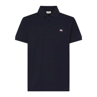 Etro Etro, Polo Shirts, male, Blue, Size: 2XL Cotton Pique Polo Shirt with Pegaso Embroidery
