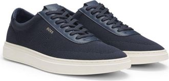 BOSS Lace-up trainers with knitted uppers and leather trims