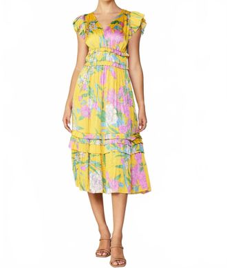 Current Air Floral Print Pleated Midi Dress In Marigold Multi
