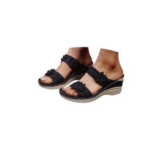 Generic Orthopedic Sandals Women Slip on Sandals for Women UK Anti Slip Open Toe Faux Leather Sandal Mesh Sports Holiday Summer Shoes Wedge Sliders Double Foo