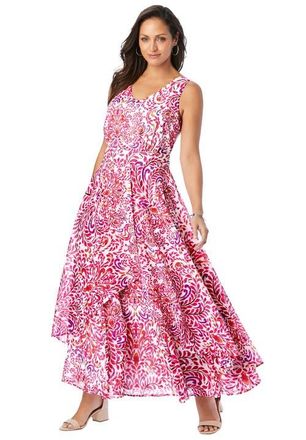 Jessica London Petite Georgette Flyaway Maxi Dress in Pink Burst Painted Scroll at Nordstrom, Size 12P