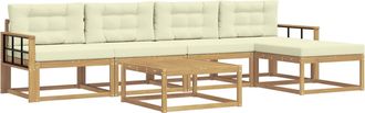 vidaXL Conjunto De Sof&aacute;s De Exterior 6 Uds. Blanco Y Crema Poli&eacute;ster Vidaxl