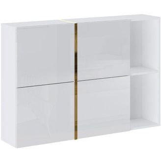Vente-Unique Scarpiera 4 scomparti a ribalta e 2 vani - Bianco e dorata - MARZIALO