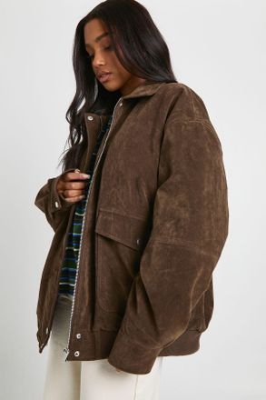 Boohoo Womens Oversized Faux Suede Jacket - Chocolate - Size 16 UK