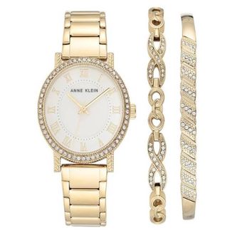 Anne Klein Quartz Crystal White Dial Ladies Watch and Bracelet Set AK/3638GPST