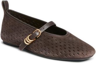 Rag & Bone Spire Perforated Mary Jane Flat in Dark Brown Suede at Nordstrom, Size 38.5