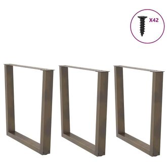 Berkfield Home Modern Dining Table Legs V-Shape 3 pcs Natural Steel 80x(72-73.3) in Brown