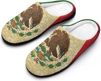 Generic Flag of Mexico Mens House Slippers Memory Foam Washable Cotton Slip on Home Shoes