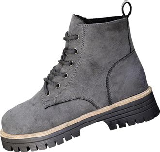 Generic Ankle Boots for Women UK Thick Mid Heel Lace Up Buckle Round Toe Platform Ankle Booties Solid Versatile Comfortable Combat Boots(C-Gray,11)