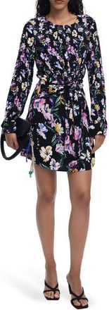 Desigual Floral Long Sleeve Minidress in Black at Nordstrom, Size X-Large