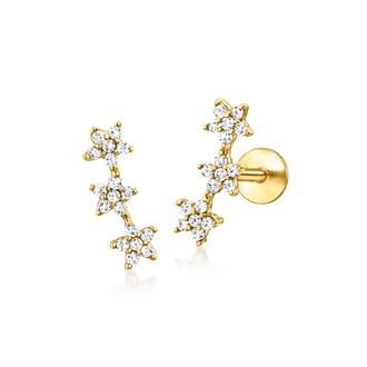 RS Pure by Ross-Simons Diamond 3-Star Flat-Back Ear Climbers in 14kt Yellow Gold