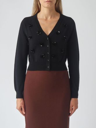 Meimeij Cardigan cropped in lana con scollo a V e applicazione di cristalli