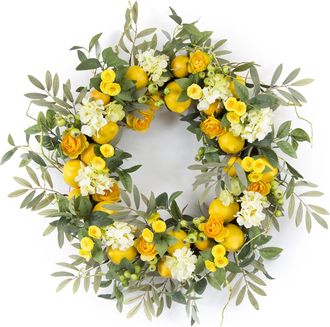 Melrose International Lemon Floral Wreath 28D - Yellow, Green, Brown